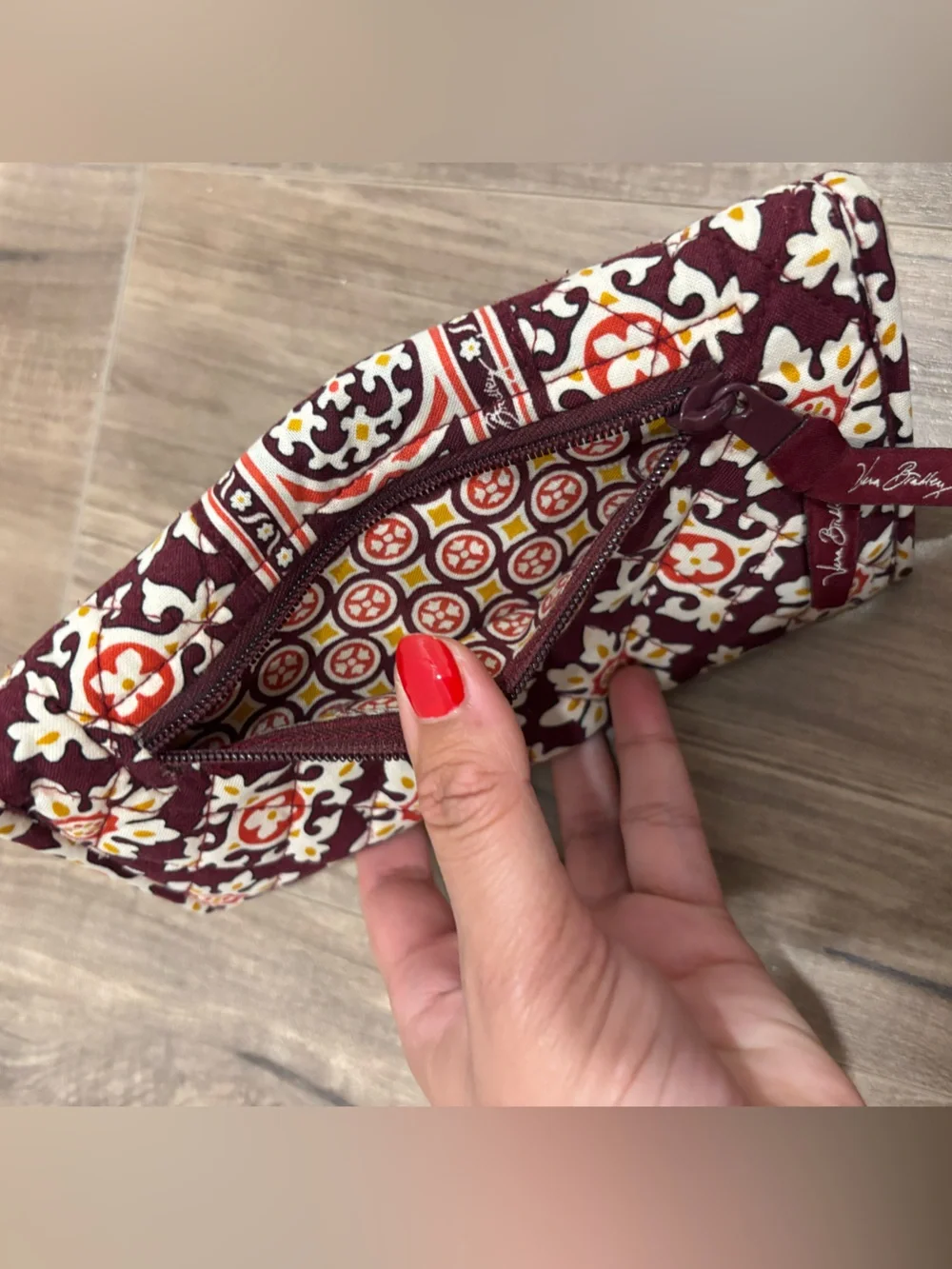 Vera Bradley Burgundy Medallion Trifold Wallet Organizer Clutch Retired Print